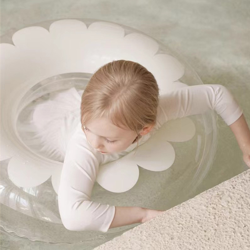 现货成人透明花朵游泳圈环保韩版网红纯色泳圈印花儿童腋下圈批发产品图