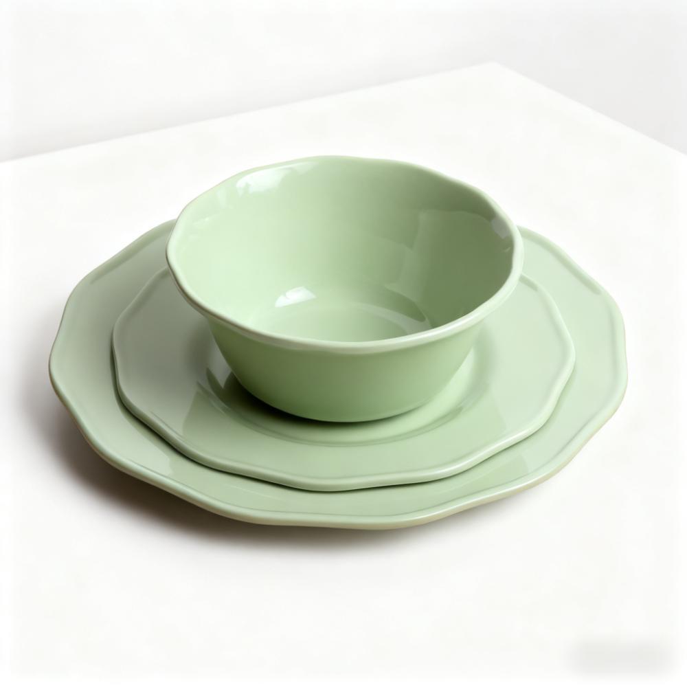 Melamine irregular-shaped rice noodle plates for commercial restaurants, light green stir-fried vegetable and rice noodle snack plates, and side dish plates for hot pot restaurants full figure