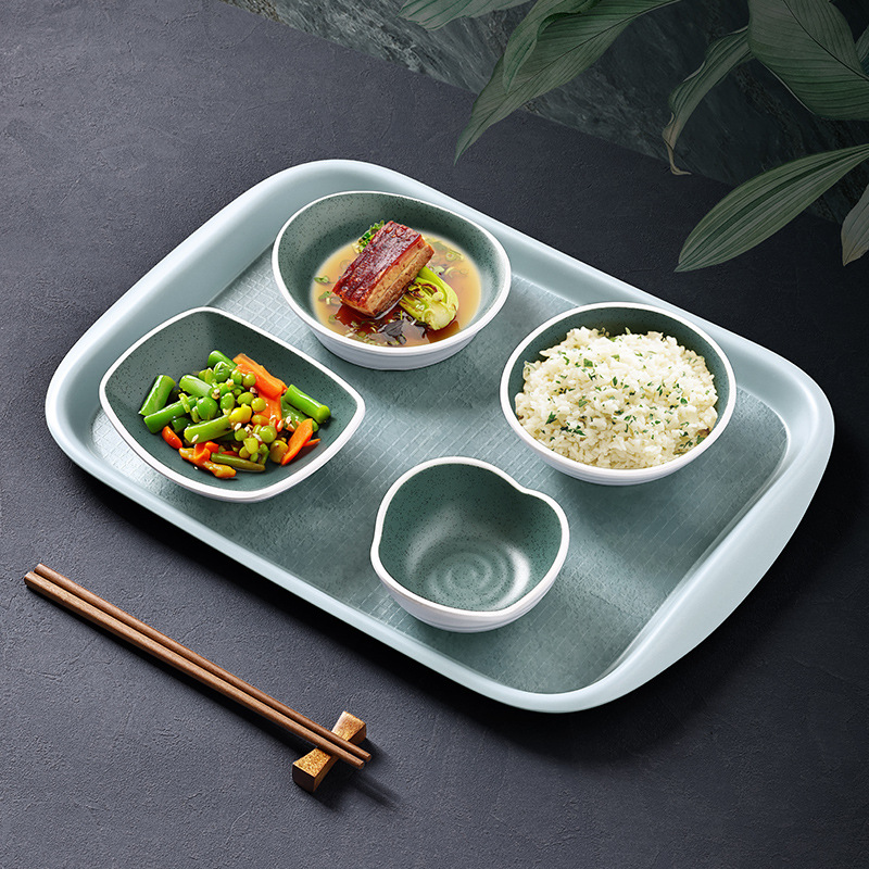 Customized commercial Chinese fast food restaurant self-service small bowl dish melamine set, school cafeteria fast food plate, compartments plate Specification image