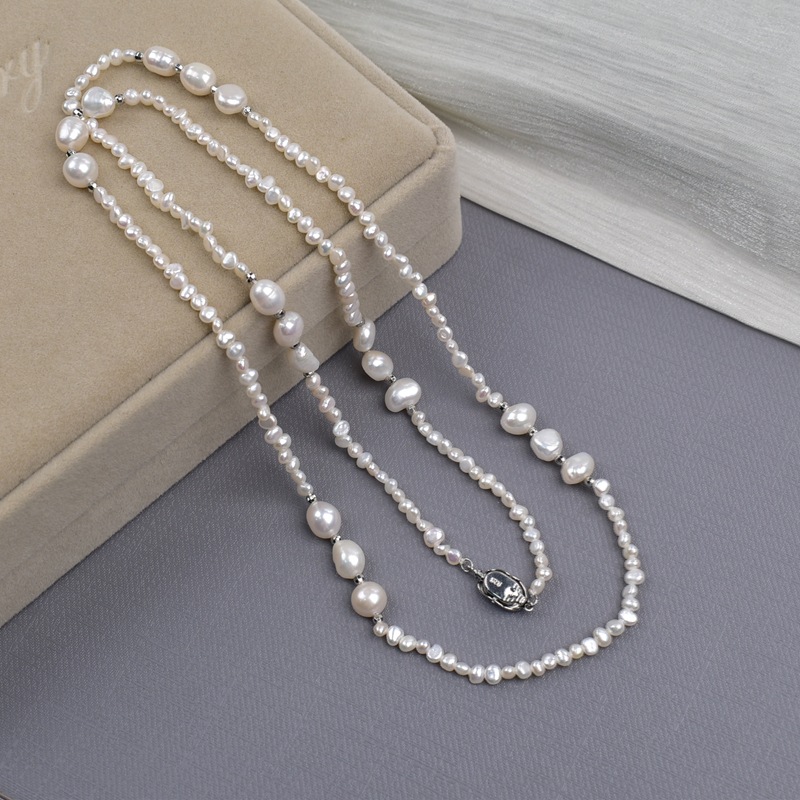 巴洛克两面光小石头珍珠毛衣链旗袍项链天然淡水珍珠项链颈链气质