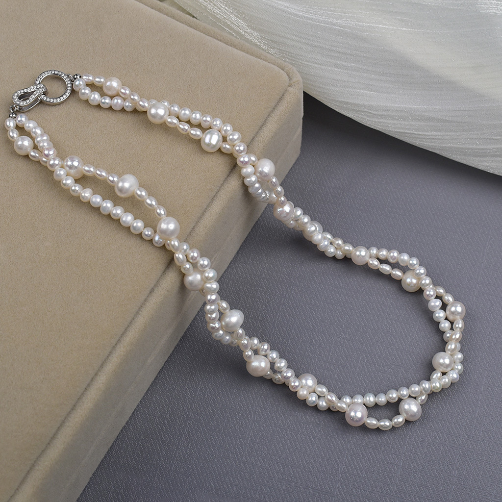 Egg round pearl Double Twist necklace 925 silver clasp natural freshwater pearl necklace, simple and elegant