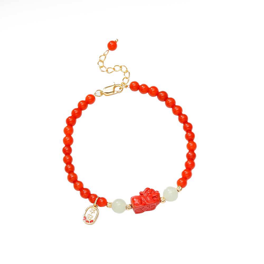 Hyacinth medieval design red agate PI Xiu bracelet, peace and Good fortune beaded bracelet, New Chinese-style New Year festive red jewelry Item Picture