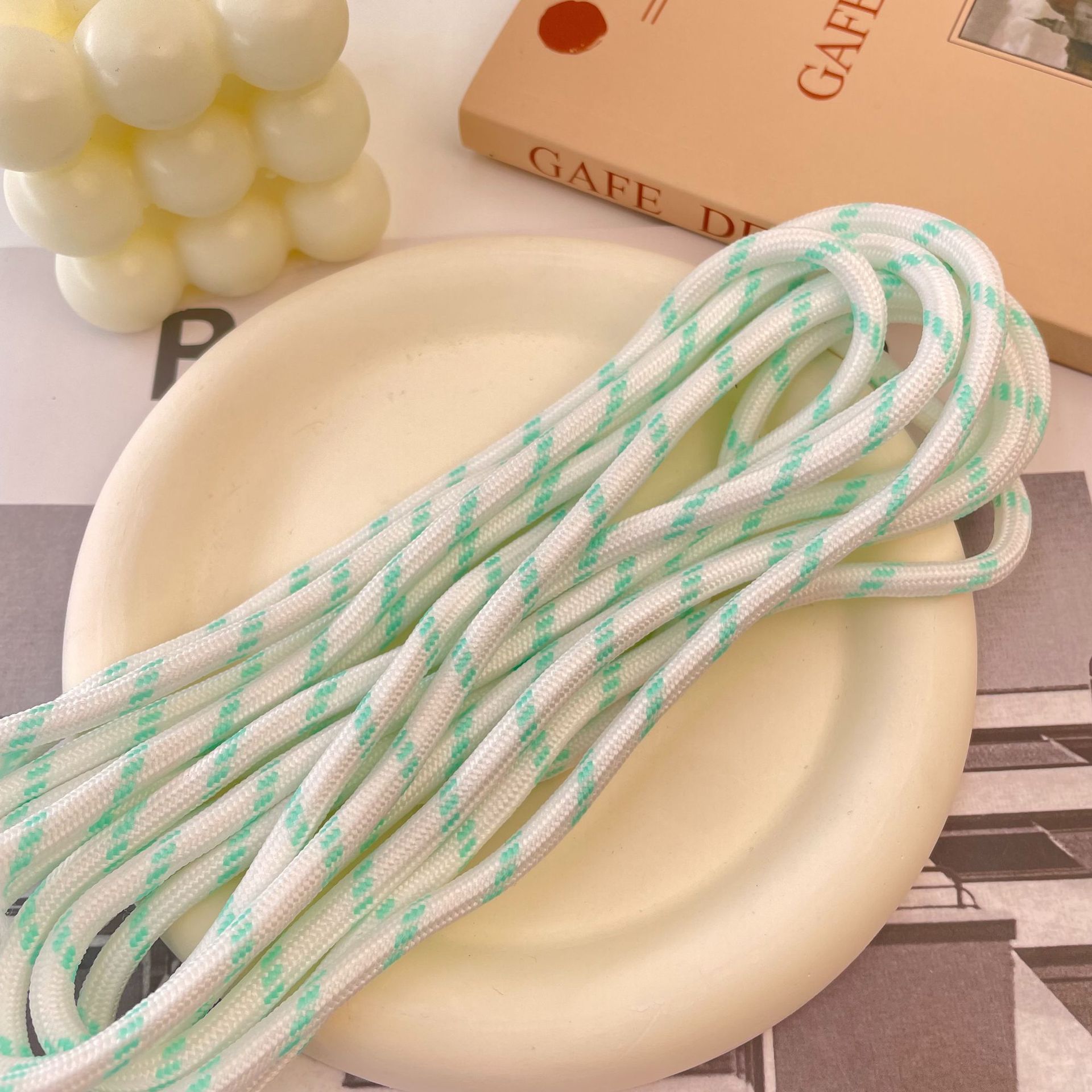 Wholesale and in-stock core-wrapped rope, hand-woven rope, low elasticity wire 5MM, colorful dot weaving, DIY multi-color semi-finished products Item Picture