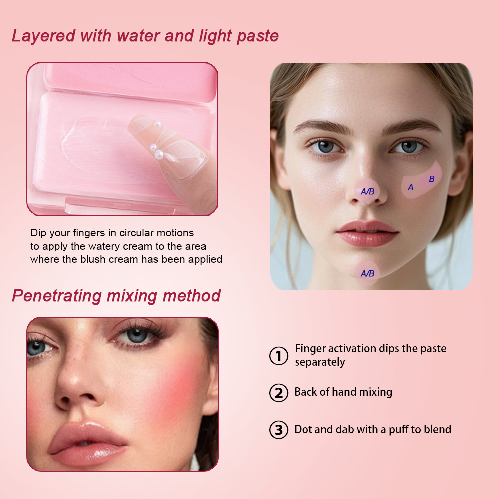 Cross-border Makeup PAGE VINE Water Light Blush Cream Naturally brightens, three-dimensional, clear and moist, multi-purpose Water Light export details Picture