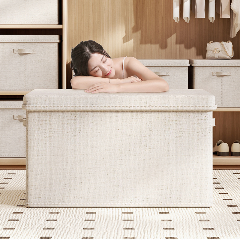 卧室布艺加厚衣物收纳盒棉麻天地盖可折叠防尘收纳床下收纳箱