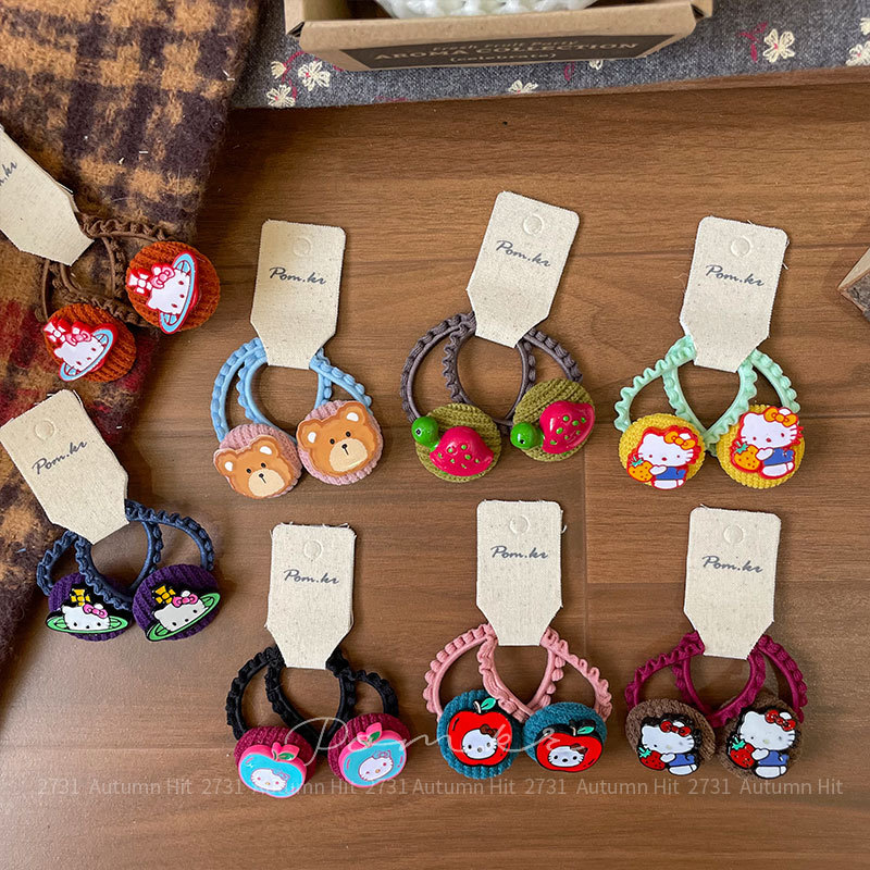 pom.kr cartoon matching hair band Korean version childlike fun kt High elasticity children's ponytail elastic hair band Cute rubber band girls Pom.kr colorful cute style hair band: Kitty/Bear / details Picture