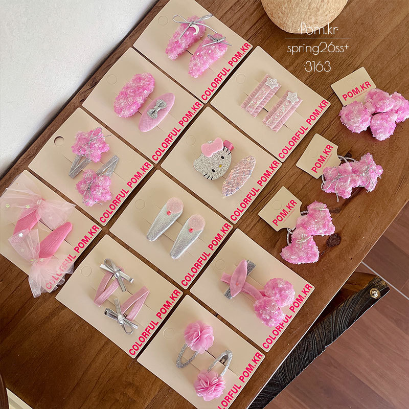 New sweet pink Korean-style hair clips, children's bow clips, side broken bangs clips, baby headbands Specification image
