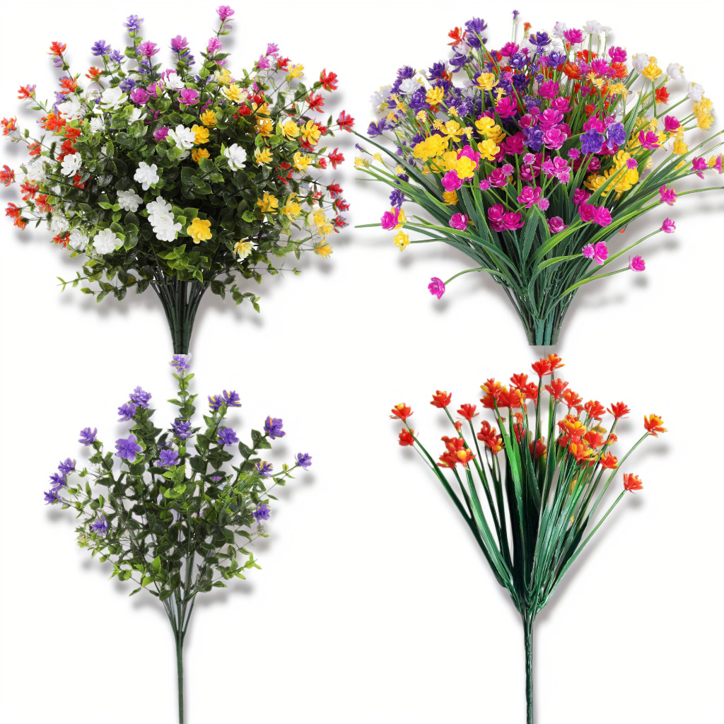 跨境热销仿真花7叉尤加利山茶花家居装饰摆件婚礼布置假花批发