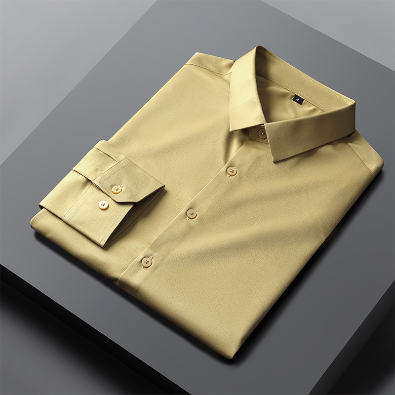 High-end men's long-sleeved, elastic, breathable, business casual, Korean-style, trendy, slim-fit one-inch shirt top, middle-aged and young white shirt