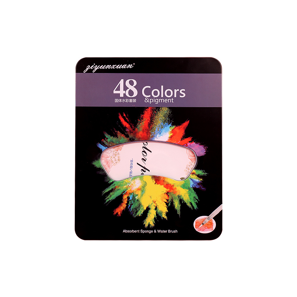 Solid pigment watercolor powder compact set, 48-color and 36-color tin box, cross-border DIY hand-painted pigment blocks for art beginners Item Picture