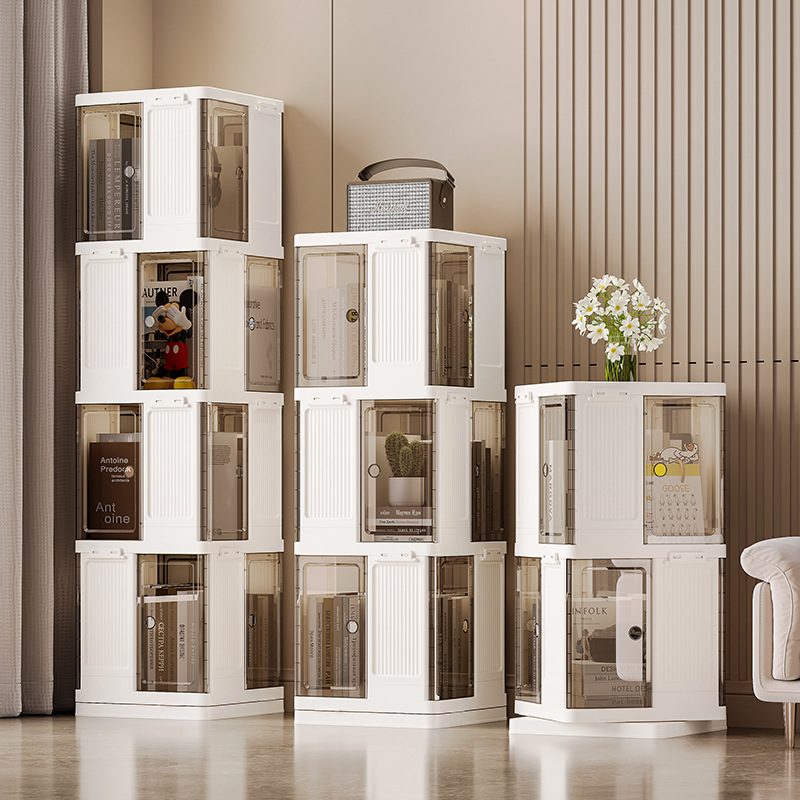 Rotating bookcase, simple multi-layer floor-standing snack storage rack, home storage cabinet, bookcase, no need to install storage racks details Picture