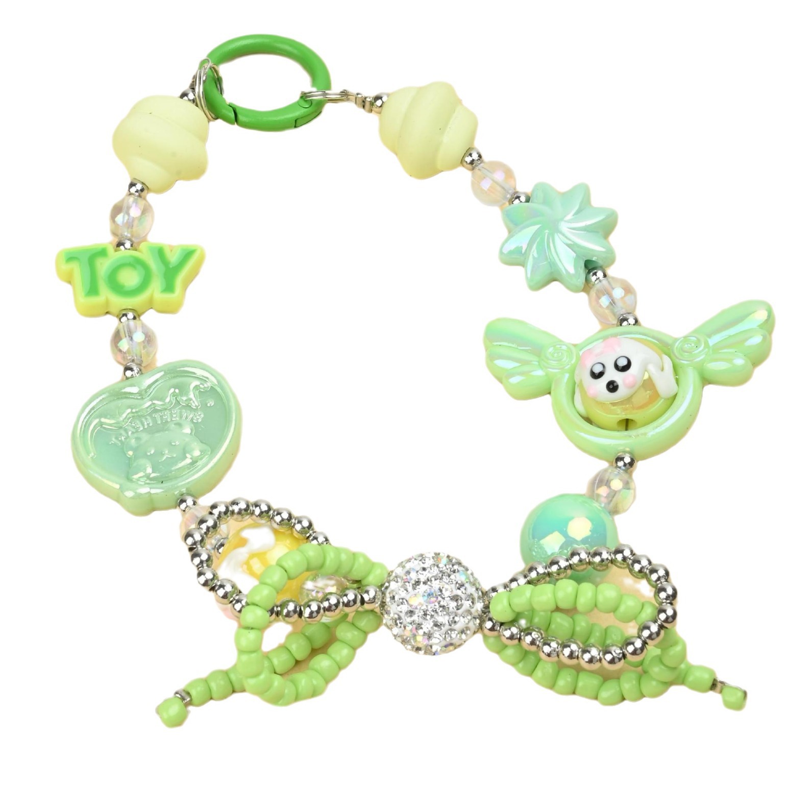 Wholesale of irregular handcrafted beaded diamond balls, double-layer bow ties, mobile phone chains, keys, bags and pendants in the Japanese and Korean ins style Item Picture