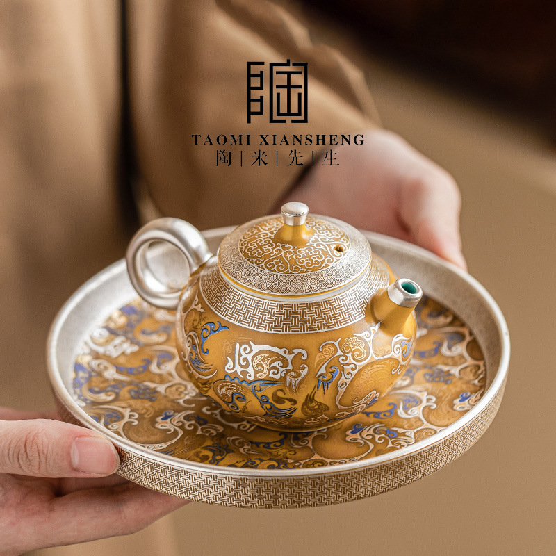 龙腾四海陶瓷鎏银功夫茶具套装一壶三杯送长辈父亲领导老师伴手礼细节图