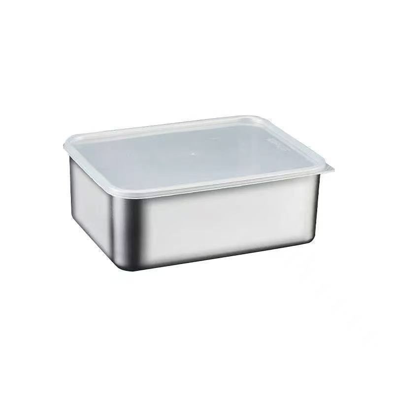 Stainless steel thickened fresh-keeping box with lid, refrigerated box, frozen box, commercial food storage box, fruit and vegetable fresh-keeping box, square box Item Picture