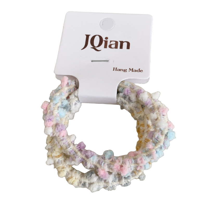 ins Spring Festival sweet and cute colorful hair tie, plush hair band, rubber band, hair tie, durable high-elasticity leather case for girls Item Picture