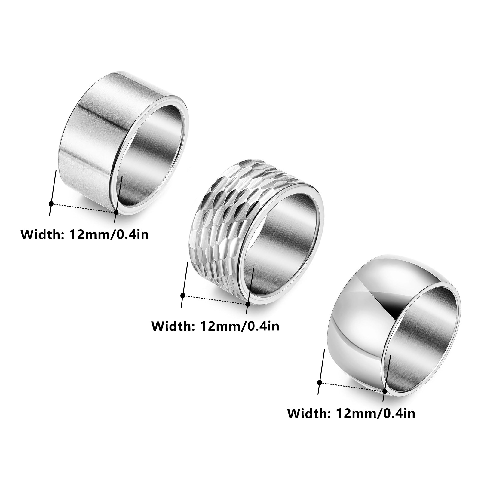 Amazon europa y Estados Unidos clásico accesorios hombres tres piezas conjunto de 12MM de ancho 304 acero inoxidable gran anillo anillo de tatuaje martillo Application Scenario