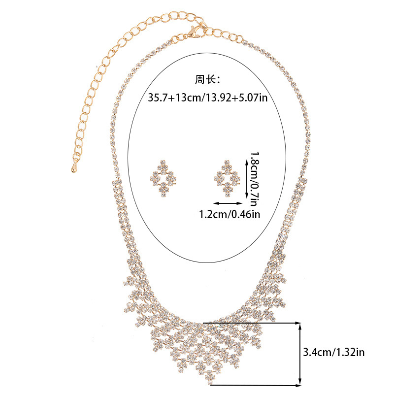 Amazon Cross-border Creative hollowed-out cross rhinestone necklace Earring set, high-end and fashionable style, full diamond design sense accessories, banquet and party accessories Specification image