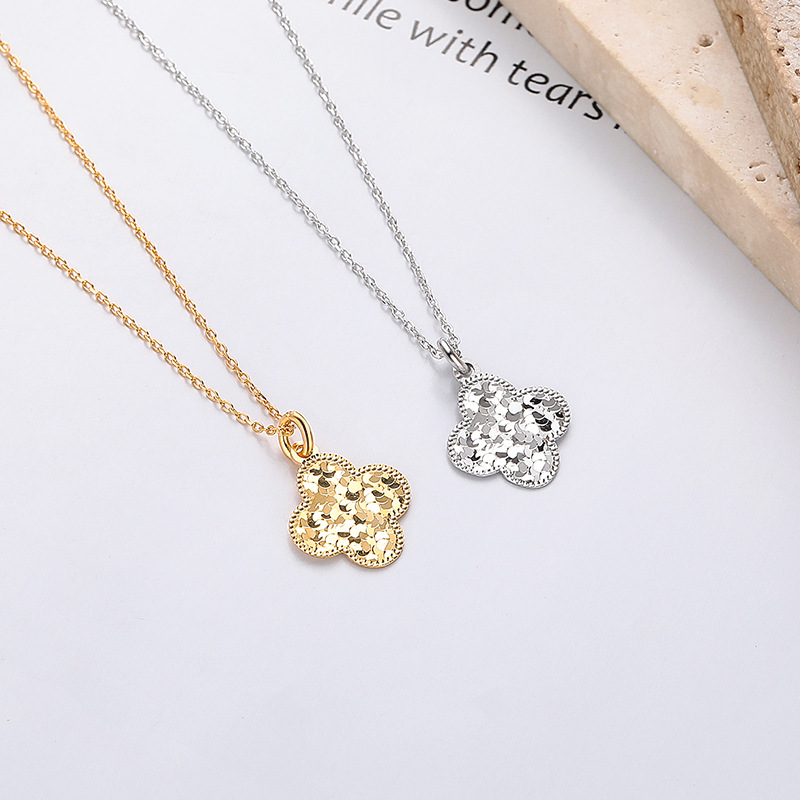 S925纯银韩版个性创意车花碎碎冰四叶草小红书同款项饰锁骨链