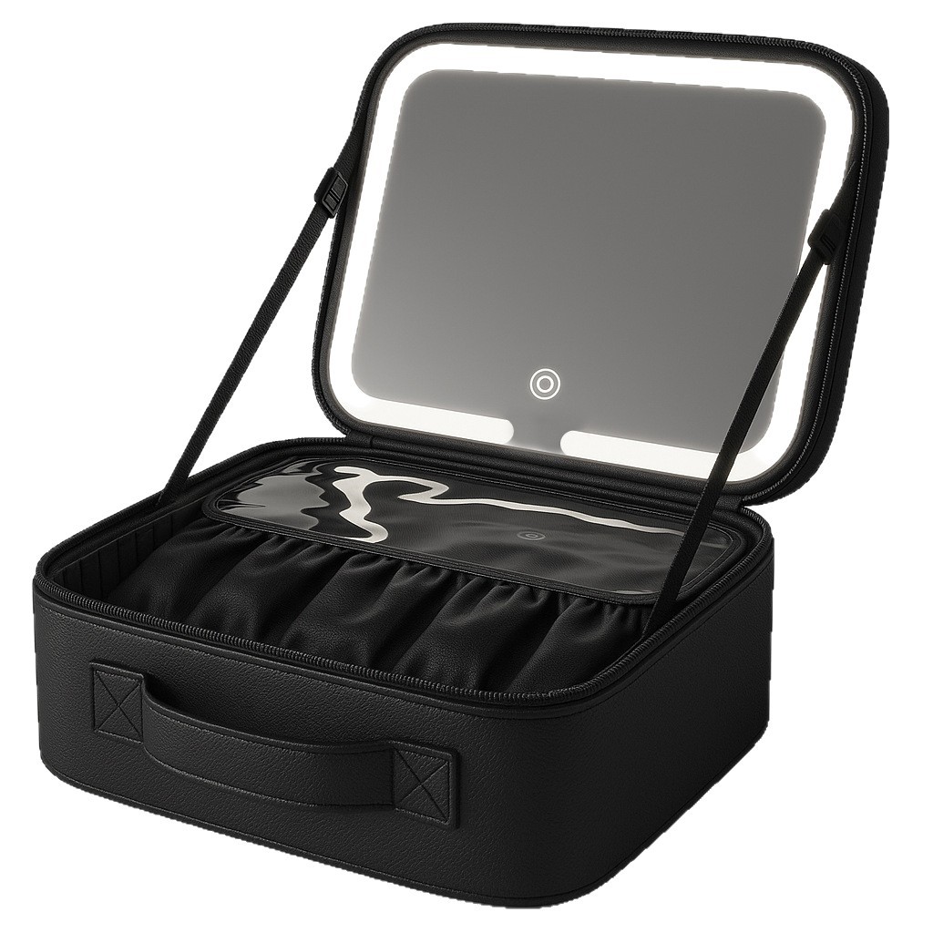 A multi-functional 2026 new portable hand-held large-capacity professional makeup bag with LED light mirror for cross-border use Item Picture
