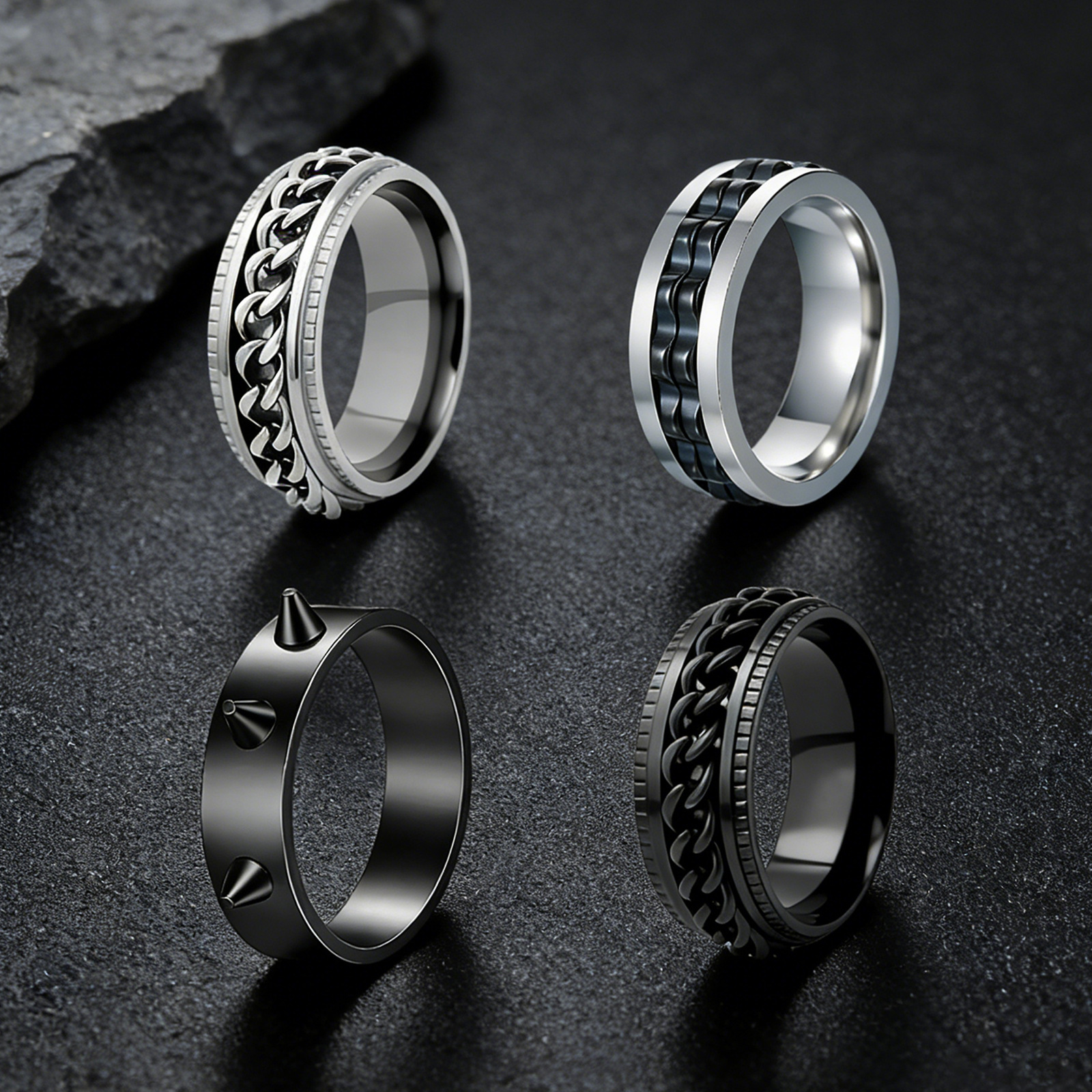 Cross-border Amazon best-selling stainless steel electroplated ring, unisex ring, rotating stress-relieving accessory, ring bracelet details Picture