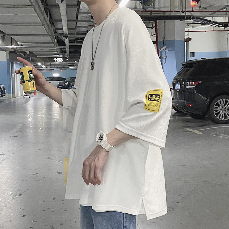 Printed three-quarter sleeve men's T-shirt, summer trendy brand, loose large-sized half-sleeve T-shirt, heavyweight short-sleeved ice silk clothes Application Scenario