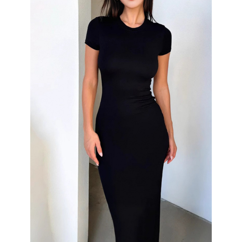 Cross-border Amazon European and American women's clothing 2026 Spring/Summer export solid-color, form-fitting, elegant and stylish short-sleeved dress details Picture