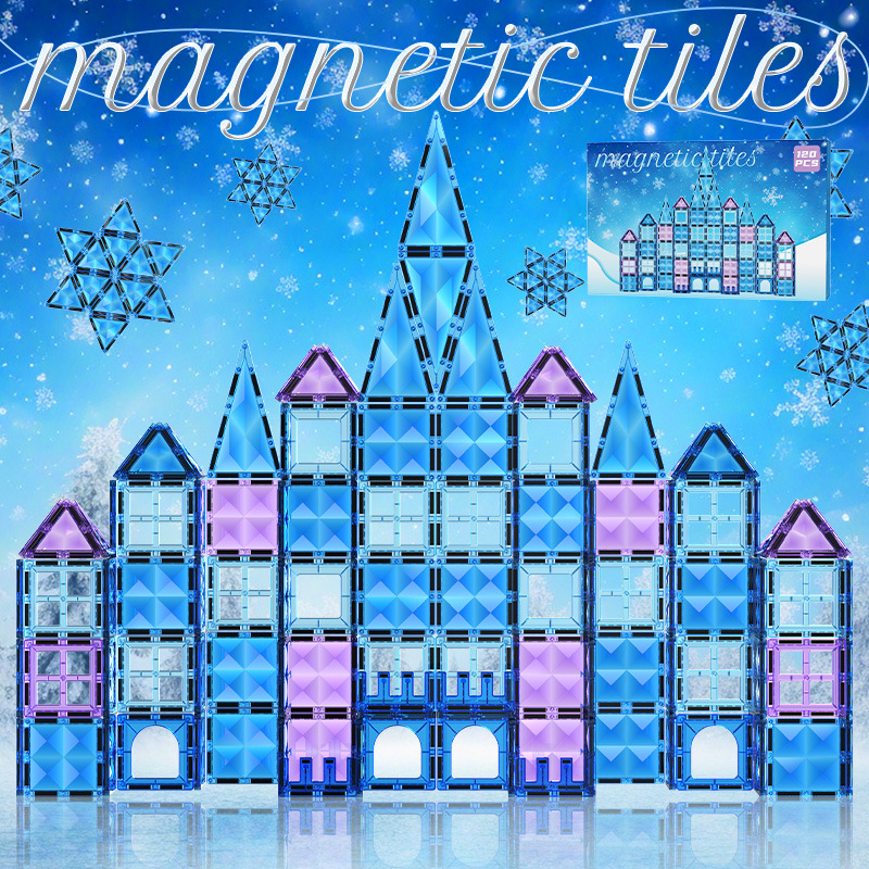 冰雪主题彩窗磁力片雪王uv印刷款亚马逊热销磁性玩具套装产品图