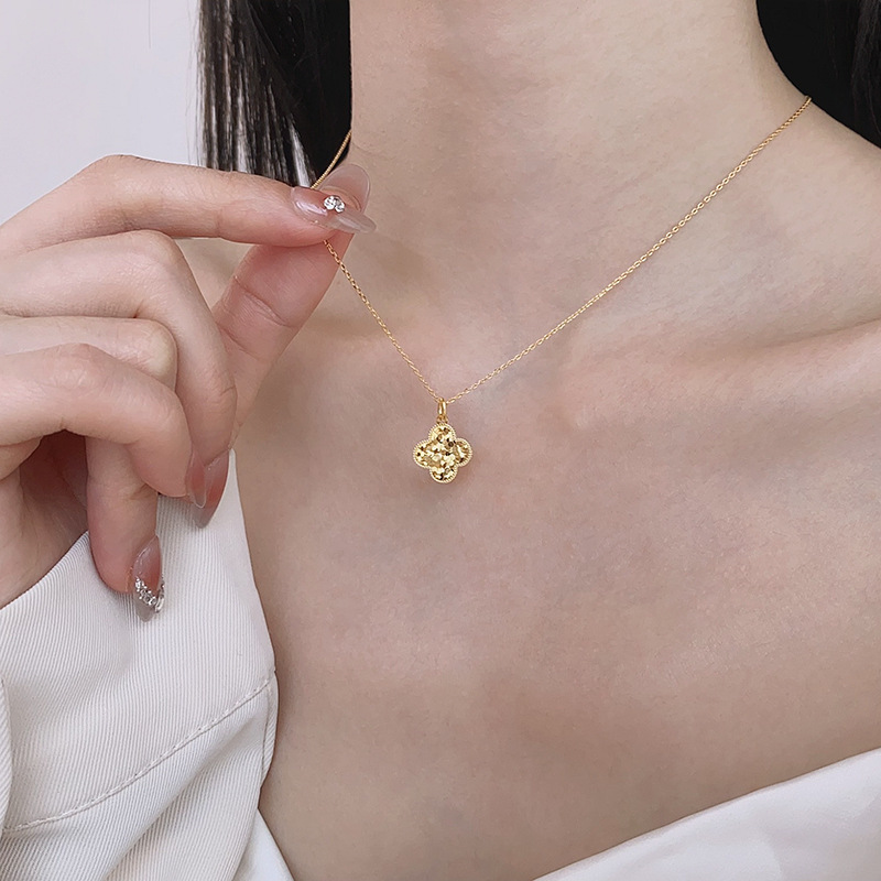 S925纯银韩版个性创意车花碎碎冰四叶草小红书同款项饰锁骨链细节图