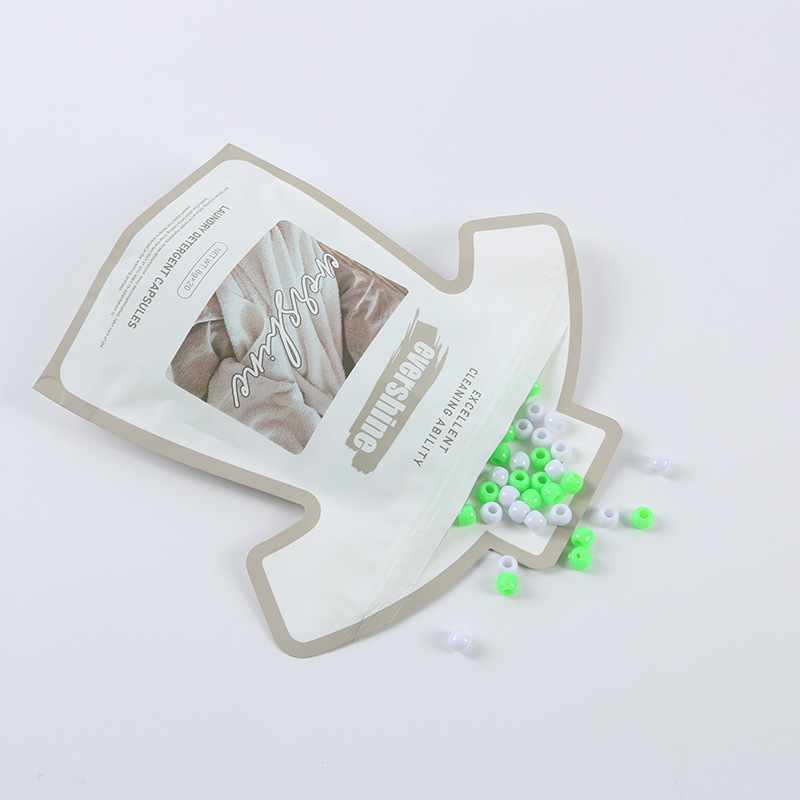 Irregular-shaped sealed self-standing laundry gel bead packaging bags, washing products solvent bead plastic bags, high-strength sealed bags details Picture