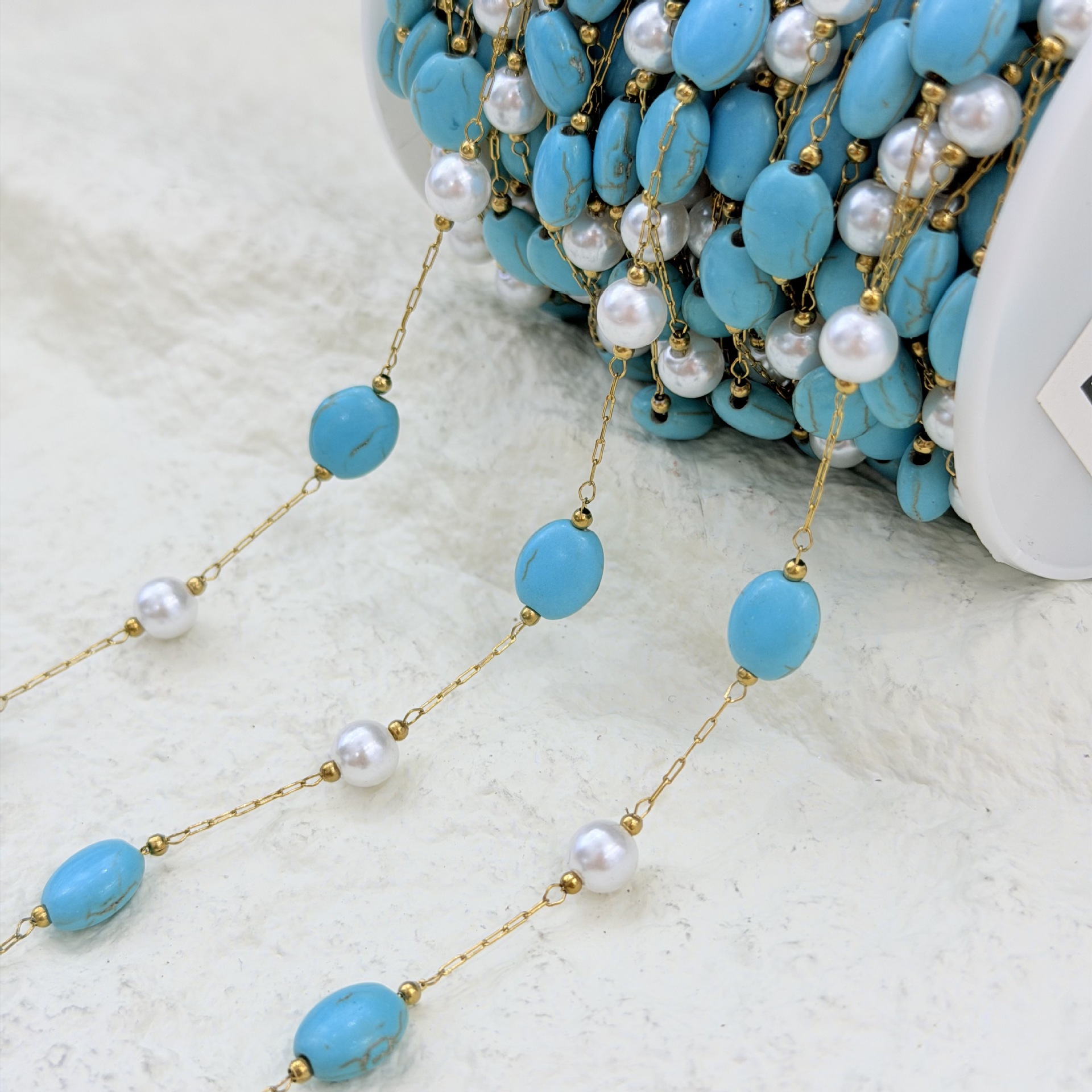 Blue turquoise flat oval pearl chain diy jewelry accessories semi-finished products handmade necklaces and bracelets material wholesale