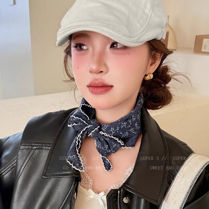 复古棉麻小碎花三角巾女春夏时尚文艺包头巾领巾气质系脖围巾配饰