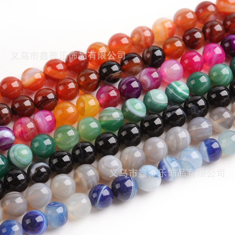Factory direct sales of semi-finished products such as colored striped agate loose beads, coiled agate round beads, and diy jewelry accessories Item Picture
