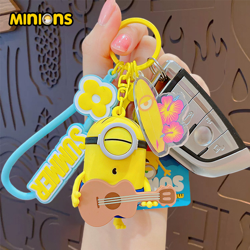 Official cartoon Minions Summer Time keychains, couple cute schoolbags, pendants, figurines, key chains and small gifts Specification image