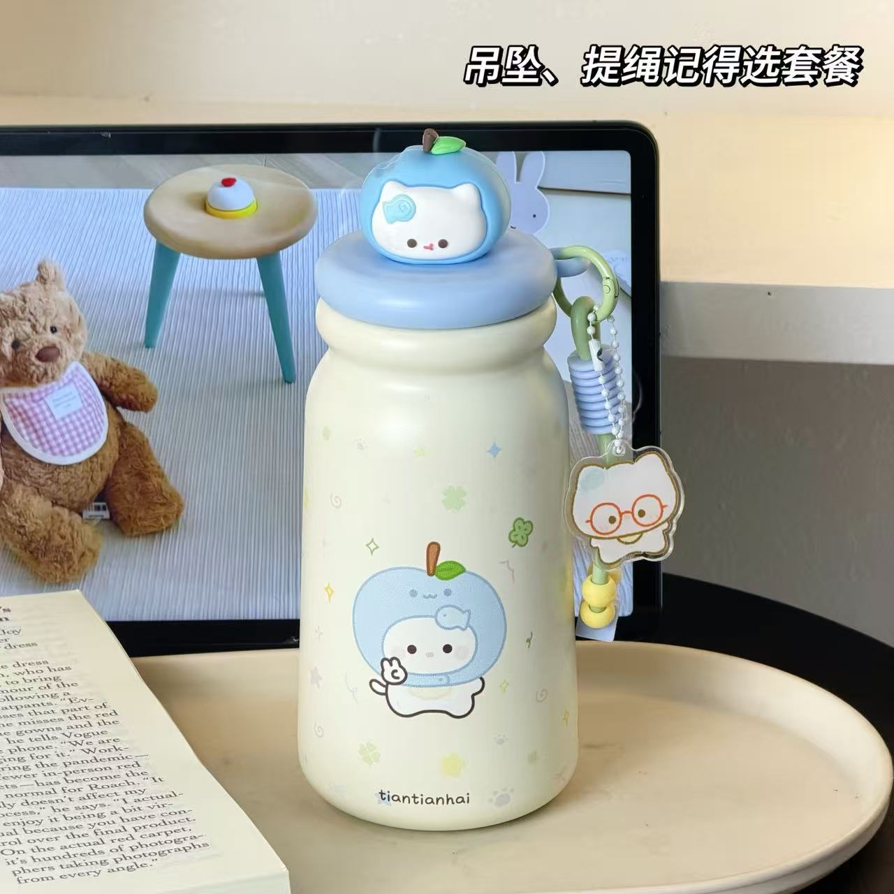 Cartoon tea-water separation insulated cup for girls, high appearance level 2025 New straw water cup for students, 316 stainless steel details Picture