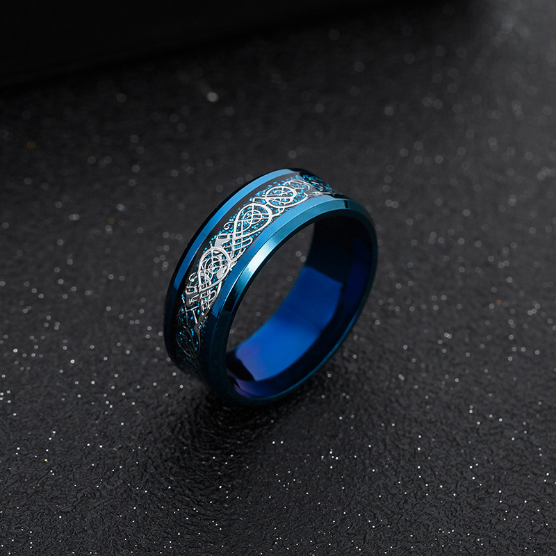Transfronterizo venta caliente accesorios al por mayor amazon amazon europa y américa venta caliente tendencia dragón patrón hombres anillo de acero inoxidable Specification image