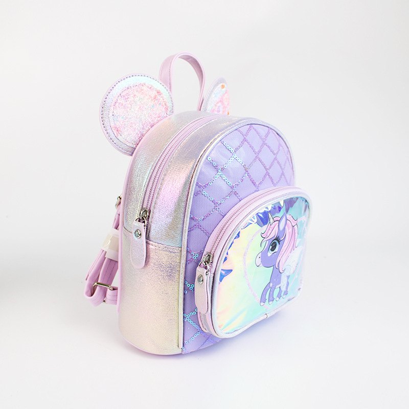 2022 Sequined Unicorn Cute Ear Children's Backpack Cartoon Princess Girls' Fashionable Children's Backpack details Picture