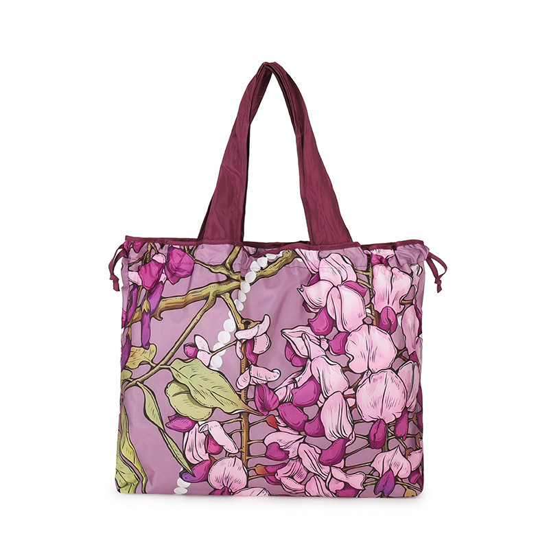 大容量花朵印花单肩包防水购物袋尼龙外出托特包时尚复古手提包白底实物图