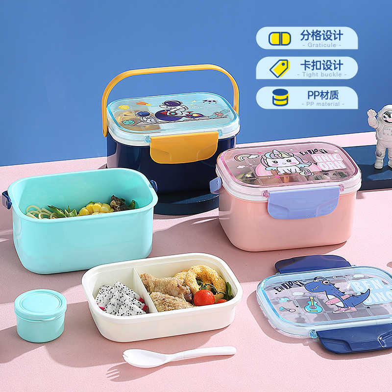 Astronaut dinosaur unicorn cartoon double-layer hand-held lunch box, outdoor picnic box, bento, microwaveable with sauce cup