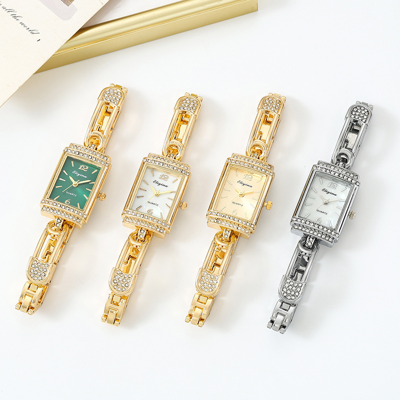 跨境新款小众高级感手链表女款时尚腕表轻奢镶钻方形女士手表石英