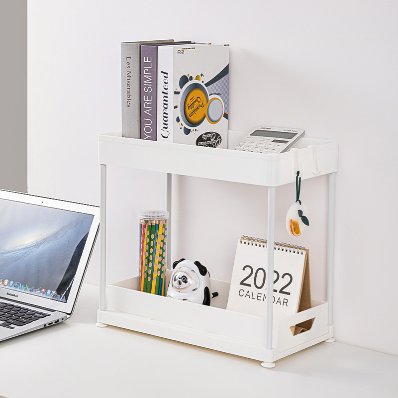 Cross-border double-layer plastic kitchen acrylic storage rack, multi-functional kitchen and bathroom draining basket, sink storage box for storage Specification image