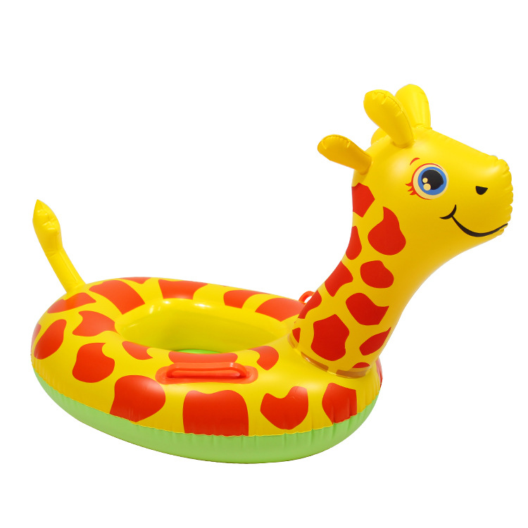 批发小鹿儿童游泳圈坐圈加厚动物泳圈带把手游泳座圈卡通鹿游艇白底实物图