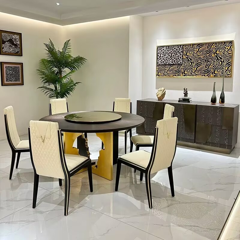Star Factory wholesals Italian light luxury solid wood round table banquet private dining room for six people per table