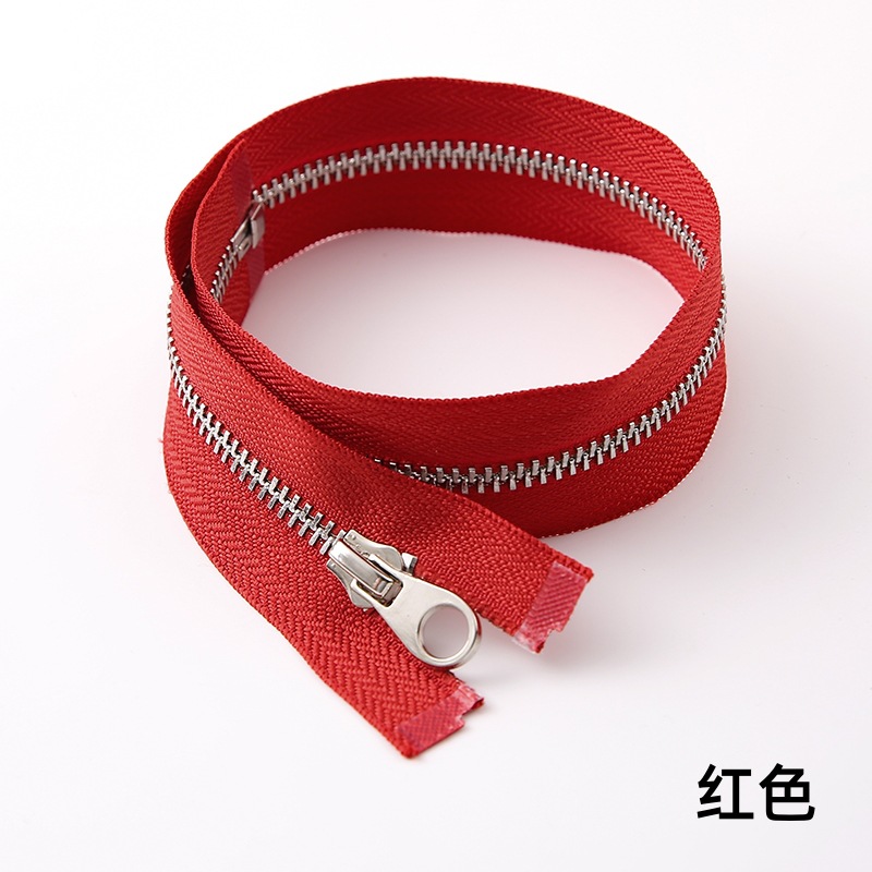 No. 5 metal single opening titanium alloy metal zipper opening clothing zipper in stock supply metal opening zipper details Picture