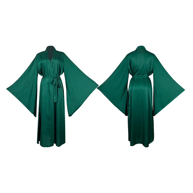 Feiyun satin long lace-up sexy bathrobe for women, multi-color flared sleeves, light luxury bridal morning gown and home wear 1103 Item Picture