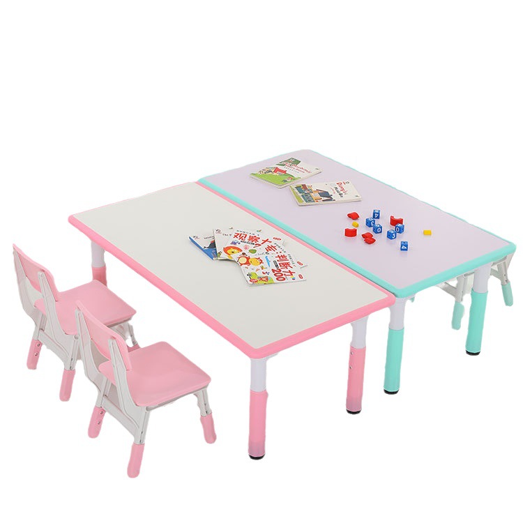 Kindergarten desks, children's height-adjustable learning desks, graffiti desks, wooden desks, handicraft desks, drawing desks, game desks and chairs Item Picture