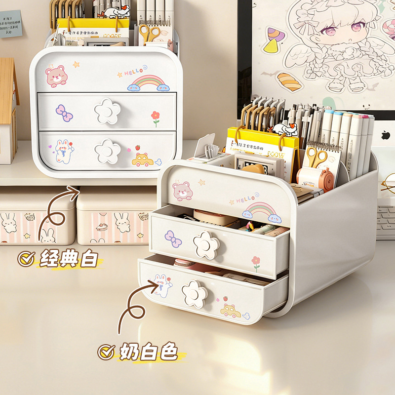 Drawer-type desktop storage box, multi-layer clutter organization box, office workstation, student desk, multi-functional storage rack details Picture