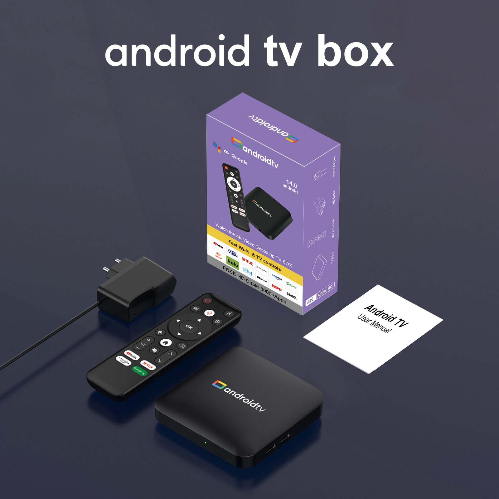 جهاز تشغيل أندرويد 4K عالي الوضوح يعمل عن بعد بواسطة صوت البلوتوث