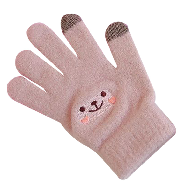 The touch screen gloves are cute for female college students in winter. They are fleece and warm for cycling. The five-finger cold-proof knitted gloves are in an ins style Item Picture