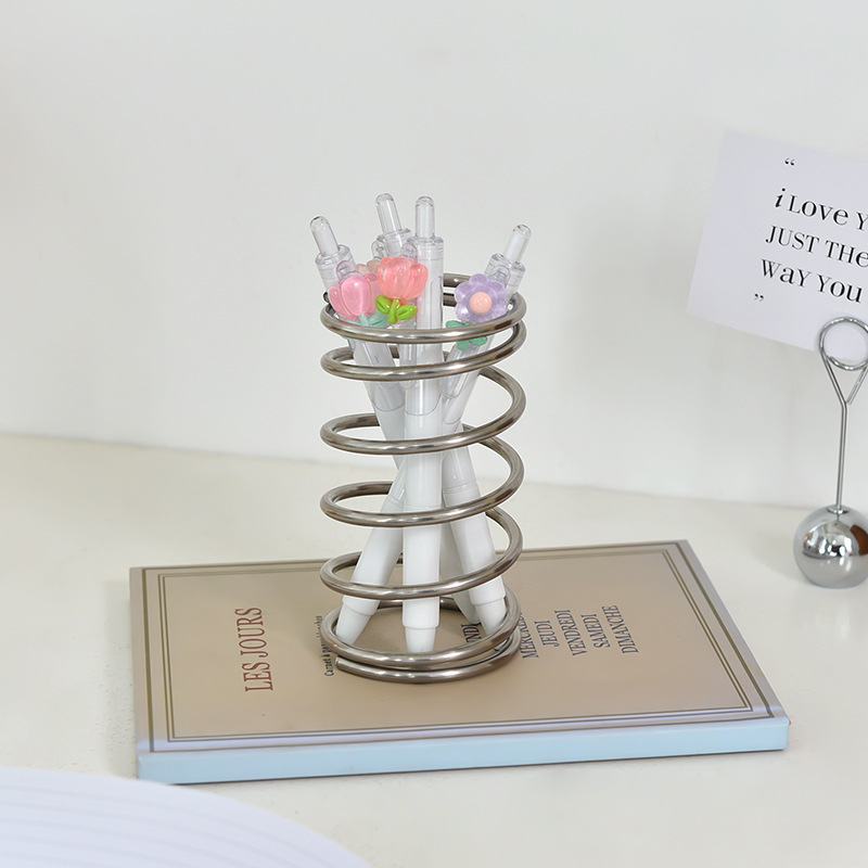 简约金属螺纹牙刷架防水浴室洗手台桌面化妆刷收纳花瓶笔筒装饰品产品图