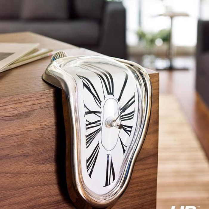 Creative pedestal twisted clock, melting clock table corner clock, Roman numeral clock, right-angle retro deformed time clock details Picture